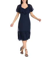R & M Richards Petite Size Sweetheart Neck Drop Waist Midi Dress