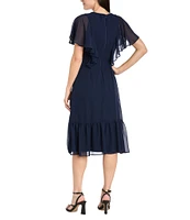R & M Richards Petite Size Sweetheart Neck Drop Waist Midi Dress