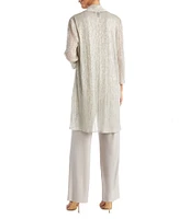 R & M Richards Pleated Crinkle Metallic Scoop Neck 3/4 Sleeve 3-Piece Pant Set