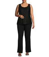 R & M Richards Plus Size Scoop Neck 3/4 Sleeve Scallop Glitter Lace Duster 3-Piece Pant Set