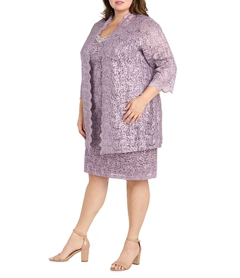R & M Richards Plus Size 2-Piece Scalloped Lace Jacket Dress
