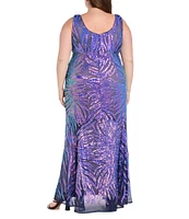 R & M Richards Plus Size 2 Tone Rainbow Sequin Sheath Dress