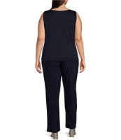 R & M Richards Plus Size 3/4 Bell Sleeve Crew Neck Embroidered Sequin Lace 3-Piece Pant Set