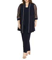 R & M Richards Plus Size 3/4 Sleeve Crew Neck 3-Piece Pant Set