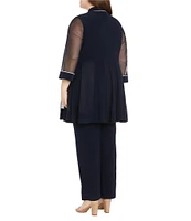 R & M Richards Plus Size 3/4 Sleeve Crew Neck 3-Piece Pant Set