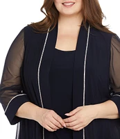 R & M Richards Plus Size 3/4 Sleeve Crew Neck 3-Piece Pant Set