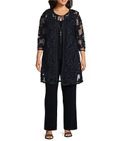 R & M Richards Plus Size 3/4 Sleeve Crew Neck Embroidered Soutache 3-Piece Pant Set