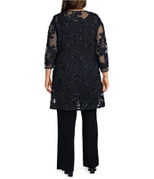 R & M Richards Plus Size 3/4 Sleeve Crew Neck Embroidered Soutache 3-Piece Pant Set