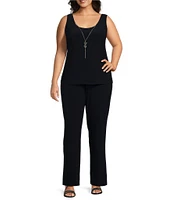 R & M Richards Plus Size 3/4 Sleeve Crew Neck Embroidered Soutache 3-Piece Pant Set