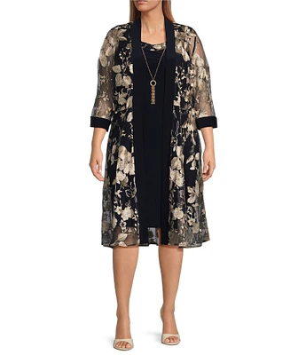 R & M Richards Plus Size 3/4 Sleeve Crew Neck Floral 2-Piece Jacket Dress