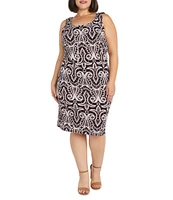 R & M Richards Plus Size 3/4 Sleeve Crew Neck Printed 2-Piece Jacket Dress