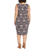 R & M Richards Plus Size 3/4 Sleeve Crew Neck Printed 2-Piece Jacket Dress