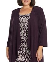 R & M Richards Plus Size 3/4 Sleeve Crew Neck Printed 2-Piece Jacket Dress