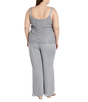 R & M Richards Plus Size 3/4 Sleeve Crew Neck Scalloped Lace 3-Piece Pant Set