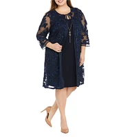 R & M Richards Plus Size 3/4 Sleeve Crew Neck Soutache 2-Piece Jacket Dress