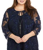 R & M Richards Plus Size 3/4 Sleeve Crew Neck Soutache 2-Piece Jacket Dress