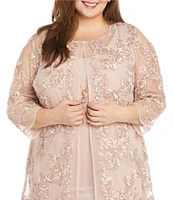 R & M Richards Plus Size 3/4 Sleeve Crew Neck Soutache 2-Piece Jacket Dress