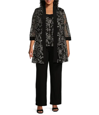 R & M Richards Plus Size 3/4 Sleeve Embroidered Ribbon Soutache 2-Piece Pant Set