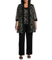 R & M Richards Plus Size 3/4 Sleeve Embroidered Ribbon Soutache 2-Piece Pant Set