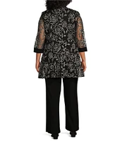 R & M Richards Plus Size 3/4 Sleeve Embroidered Ribbon Soutache 2-Piece Pant Set