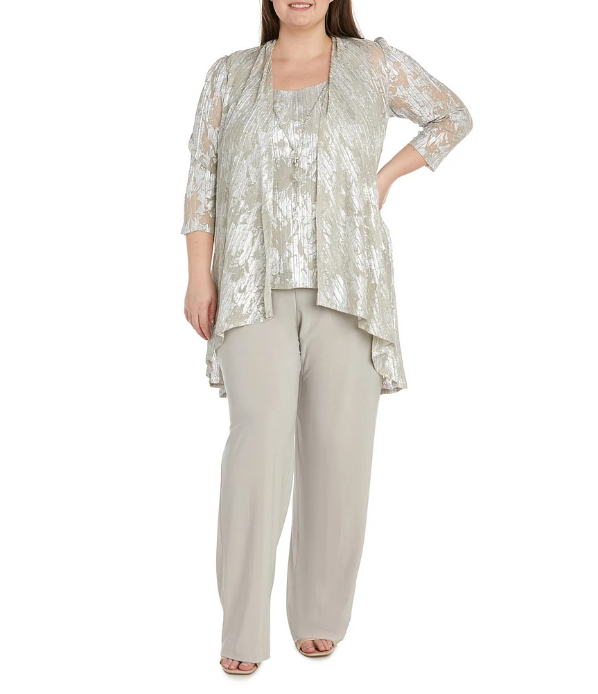 R & M Richards Plus Size 3/4 Sleeve Round Neck 3-Piece Pant Set