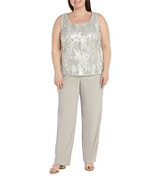 R & M Richards Plus Size 3/4 Sleeve Round Neck 3-Piece Pant Set