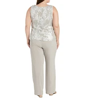 R & M Richards Plus Size 3/4 Sleeve Round Neck 3-Piece Pant Set