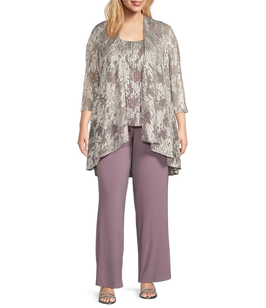 R & M Richards Plus Size 3/4 Sleeve Round Neck 3-Piece Pant Set