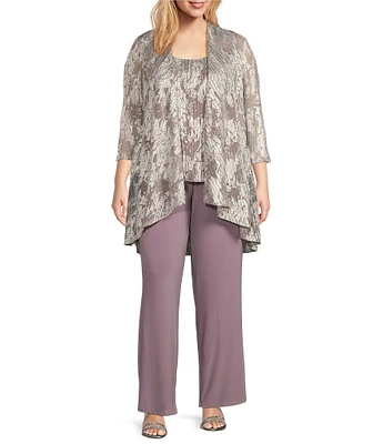 R & M Richards Plus Size 3/4 Sleeve Round Neck 3-Piece Pant Set