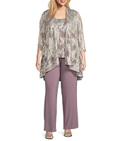 R & M Richards Plus Size 3/4 Sleeve Round Neck 3-Piece Pant Set