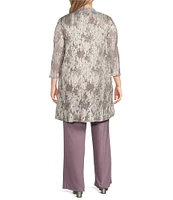 R & M Richards Plus Size 3/4 Sleeve Round Neck 3-Piece Pant Set
