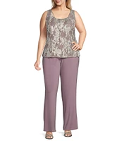 R & M Richards Plus Size 3/4 Sleeve Round Neck 3-Piece Pant Set