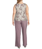 R & M Richards Plus Size 3/4 Sleeve Round Neck 3-Piece Pant Set