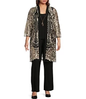 R & M Richards Plus Size 3/4 Sleeve Scoop Neck Embellished Sequin Jacket 3-Piece Pant Set