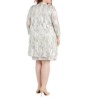 R & M Richards Plus Size 3/4 Sleeve Round Neck Pleated Floral 2-Piece Jacket Dress