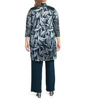 R & M Richards Plus Size 3/4 Sleeve Scoop Neck 3-Piece Foil Festival Crinkle Pant Set