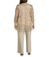 R & M Richards Plus Size 3/4 Sleeve Scoop Neck Embroidered Sequin Jacket 3-Piece Pant Set