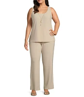 R & M Richards Plus Size 3/4 Sleeve Scoop Neck Embroidered Sequin Jacket 3-Piece Pant Set