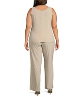R & M Richards Plus Size 3/4 Sleeve Scoop Neck Embroidered Sequin Jacket 3-Piece Pant Set