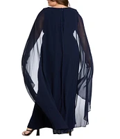 R & M Richards Plus Size Chiffon Duster Cape Dress