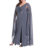 R & M Richards Plus Size Chiffon Duster Cape Dress
