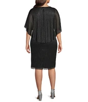 R & M Richards Plus Size Crew Neck Short Sleeve Capelet Cascade Ruffle Sheath Dress