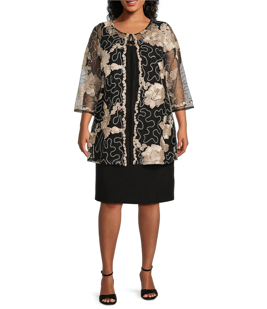 R & M Richards Plus Size Embroidered Soutache Sequin Jacket Dress