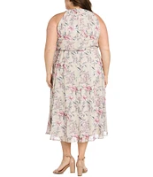 R & M Richards Plus Size Floral Print Blouson Midi Dress