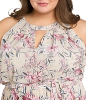 R & M Richards Plus Size Floral Print Blouson Midi Dress