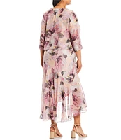 R & M Richards Plus Size Floral Print Chiffon Bolero 3/4 Sleeve Asymmetrical Ruffle Hem 2-Piece Jacket Dress