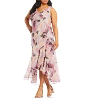 R & M Richards Plus Size Floral Print Chiffon Bolero 3/4 Sleeve Asymmetrical Ruffle Hem 2-Piece Jacket Dress