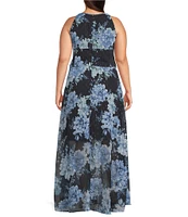 R & M Richards Plus Size Halter Keyhole Floral Chiffon A-Line Maxi Dress