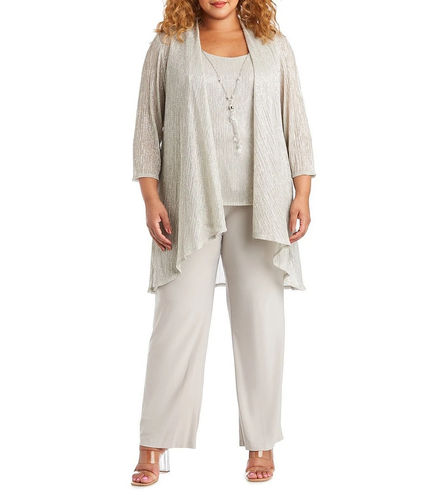 R & M Richards Plus Size Crinkle Metallic 3-Piece Pant Set