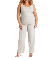 R & M Richards Plus Size Crinkle Metallic 3-Piece Pant Set